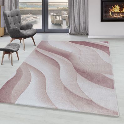 Wohnzimmerteppich Kurzflor Design Teppich 3-D Wellen Muster Soft Flor Pink