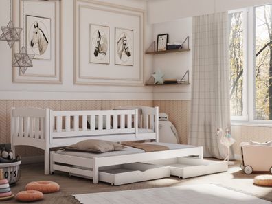 Kinderbett / Kinderbett AMELKA - Weiß / Beige / Graphit - verschiedene Größen