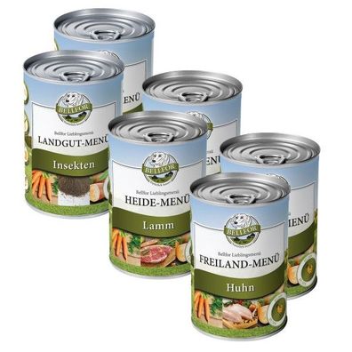 Starter-Paket Hundefutter Nass mit Huhn, Lamm und Insekten - Freiland-Menü 2x400g + H