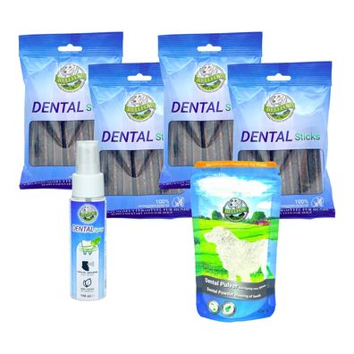 Sparset für eine optimale Zahnpflege beim Hund - Dental Pulver 80 g + Dental Sticks 4