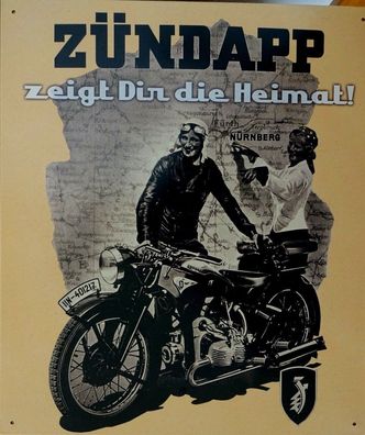 Blechschild Zündapp zeigt dir die Heimat, Motorrad, Oldtimer, Bild