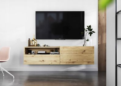 TV Lowboard Loft TV Unterschrank mit Schublade TV Sideboard 120 cm Eiche artisan matt