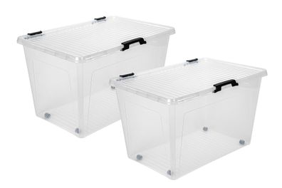 2x Aufbewahrungsbox 52L Set Deckel Kunststoffbox Stapelbox Lager Regal Box klar