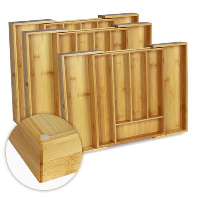 Besteckkasten für Schubladen, Antirutsch Besteckkasten Bambus, Schubladeneinsatz ...
