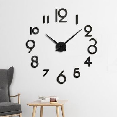 Kreative DIY Acryl Uhr Home Digital Große Wanduhr (Schwarz)