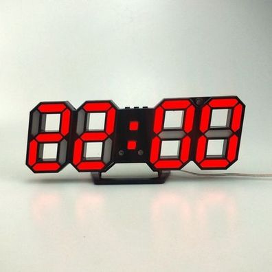 3D-Stereo-LED-Wecker, Wohnzimmer, 3D-Wanduhr, schwarzer Rahmen, rotes Licht