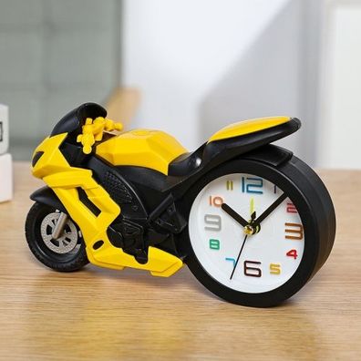 Motorrad-Wecker-Ornament, kreative Geschenkuhr für Kinder (gelbes Rennauto)