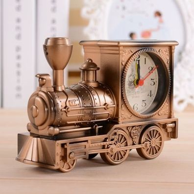 2 antike Lokomotiven-Wecker, Retro-Lokomotive-Ornament, Geschenk, Studentenuhr (Bronz