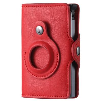 FY2108 Tracker Wallet Metallkartenhalter für Air Tag-Crazy Horse (Rot)