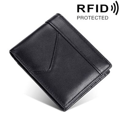 Nahtleder-Herrenbrieftasche RFID-Diebstahlschutzbrieftasche (schwarz)