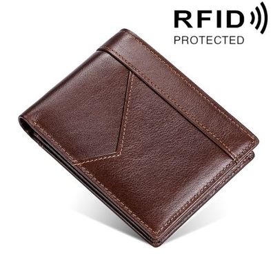 Nahtleder-Herrenbrieftasche RFID-Diebstahlschutzbrieftasche (braun)