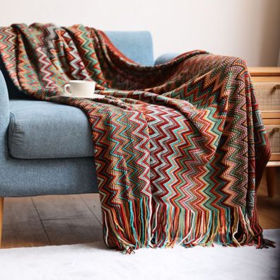 Boho Knitted Tassel Throw Blanket Vintage Weiche Decke für Couch Bett Sofa Wohnzimmer