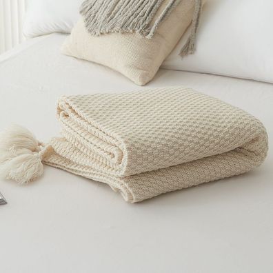 Nordischer Stil Strickdecke Weiche Blanket mit Quastenball für Couch Bett 130x170cm