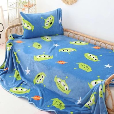 Toy Story Alien Flannel Fleece Blanket Buzz Forky Decke Sofa Bett Quilt Blau 100x95cm