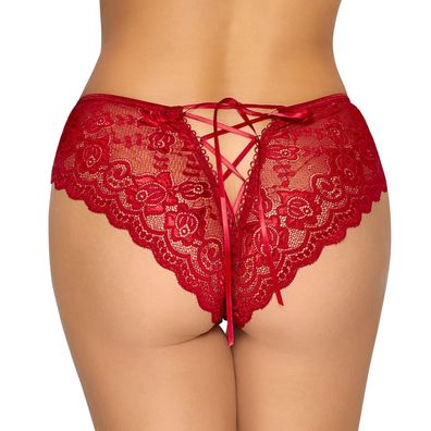 Sexy Damen Spitzen Panty S-XL Rot + Schritt offen + Slip Cut out Dessous "Nikki"