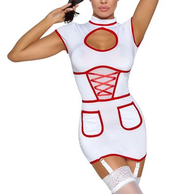Sexy Straps-Kleid S-XL im Krankenschwester-Look mit Taschen Damen Kostüm "Lakia"