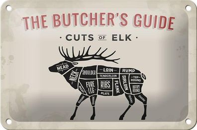Blechschild 18 x 12 cm - The Butcher`s Guide Cuts of Elk