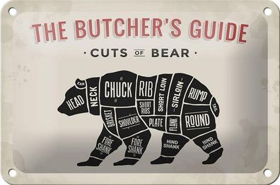 Blechschild 18 x 12 cm - The Butcher`s Guide Cuts of Bear