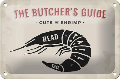 Blechschild 18 x 12 cm - The Butcher`s Guide Cuts of Shrimp