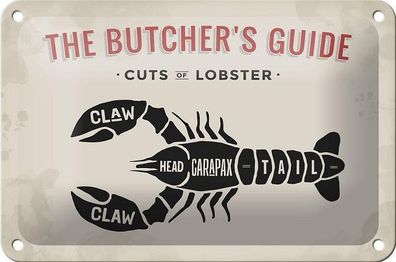 Blechschild 18 x 12 cm - The Butcher`s Guide Cuts of Lobster