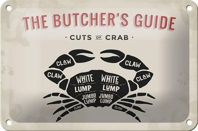 Blechschild 18 x 12 cm - The Butcher`s Guide Cuts of Crab