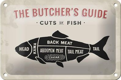 Blechschild 18 x 12 cm - The Butcher`s Guide Cuts of Fish