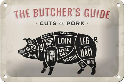 Blechschild 18 x 12 cm - The Butcher`s Guide Cuts of Pork