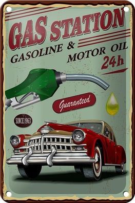Blechschild 18 x 12 cm - Gas Station Gasoline & Motor Oil 24h