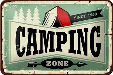 Blechschild 18 x 12 cm - Camping Zone since 1950