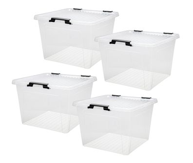 4x Aufbewahrungsbox 26L Deckel Kunststoffbox Stapelbox Lager Regal Transparent