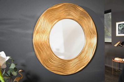 Moderner Spiegel GIRO 100cm gold rund Holzrahmen Verzierungen