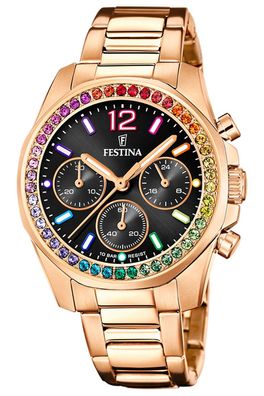 Festina Damenuhr Chronograph Roségoldfarben/ Regenbogen F20639/3