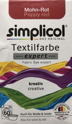 Simplicol Textilfarbe expert - Mohn Rot - auch für Wolle & Seide - 150 gr
