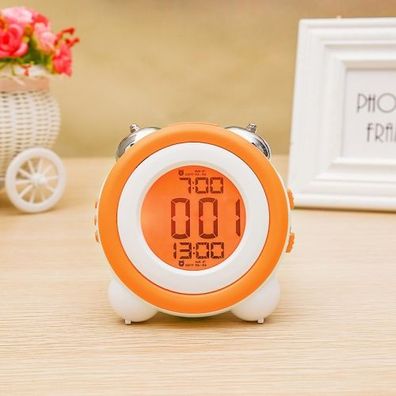 Großer, einfacher Stereo-LED-Wecker, stumm, leuchtende elektronische Uhr (Orange)