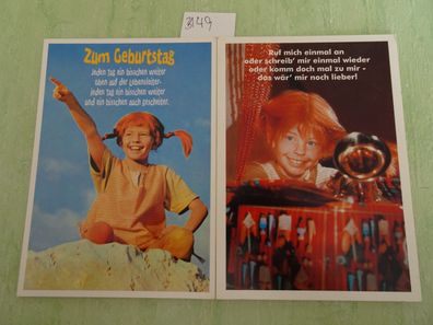 2 alte Postkarten Gutsch Verlag Pippi Langstrumpf Astrid Lindgren Geburtstag ruf an