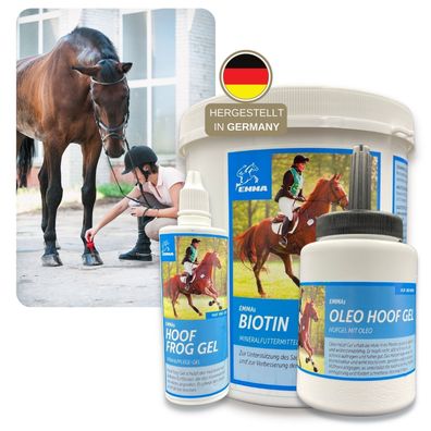 Hufpflege Erste Hilfe Set, Huföl, Biotin & Zink und Strahlpflege für Pferde