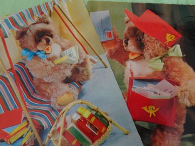 2 sehr alte Postkarten AK Steiff ISV 60er Teddybär Postbote Hollywoodschaukel