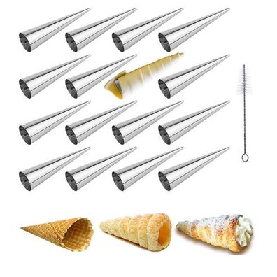 Sets mit 17-in-1-Eiscreme-Knusperform-Set aus Edelstahl mit konischem Horn-Lockenwick