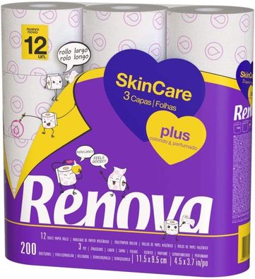 Renova - Toilettenpapier Skin Care Plus, verziert, parfümiert – 12 Rollen (WC-Papier)