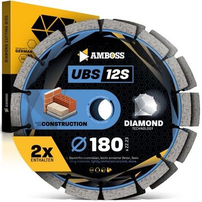 Amboss UBS 12S Diamant Trennscheiben Set für Mauerschlitzfräse (2 Stück) - 180 x