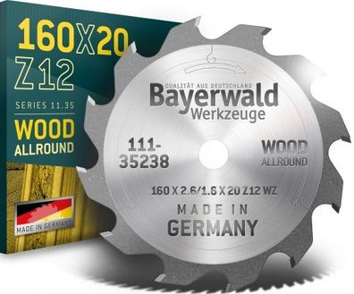 Bayerwald - HM Handkreissägeblatt für Holz - Ø 160 mm x 2,6 mm x 20/16 mm | Wech