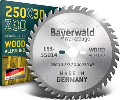 Bayerwald - HM Kreissägeblatt - Ø 250 x 3.2 x 30 | Z=30 QW | Serie 11.55 - Wechs
