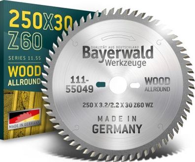 Bayerwald - HM Kreissägeblatt Ø 250 mm x 30 mm x 60 Z (Für Weichholz, Hartholz e