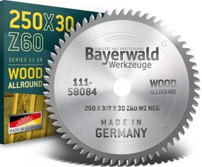 Bayerwald - HM Kreissägeblatt für Holz - Ø 250 mm x 3.0 mm x 30 mm | WZ negativ