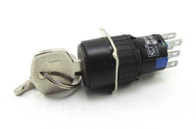 Schlüsselschalter 15 mm mit 3 Schaltstellungen, 2 x Schließer, 2 x Öffner AC/ DC