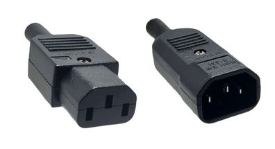 Kaltgerätestecker IEC 320 C14 und Kaltgerätekupplung IEC 320 C13, 10 A 250 V