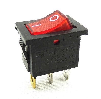 Wippschalter 19 x 13 mm, 6 A, 250 V 3 Pin, rote Wippe beleuchtet, schwarz