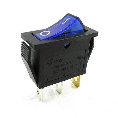 Wippenschalter Blau , 15A 250VAC 3 Pin, Geräteschalter, Wippe beleuchtet
