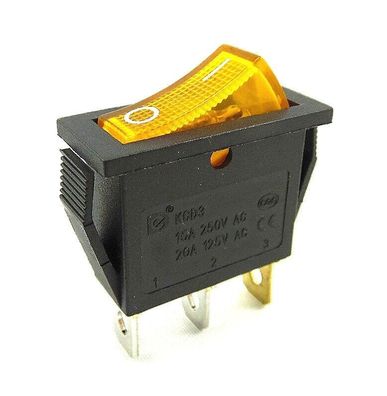 Wippenschalter Gelb, 15A 250VAC 3 Pin, Geräteschalter, Wippe beleuchtet