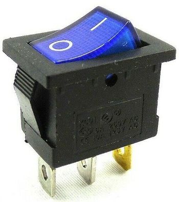 Wippschalter blau 19 x 13 mm, 6 A, 250 V 3 Pin, Wippe beleuchtet